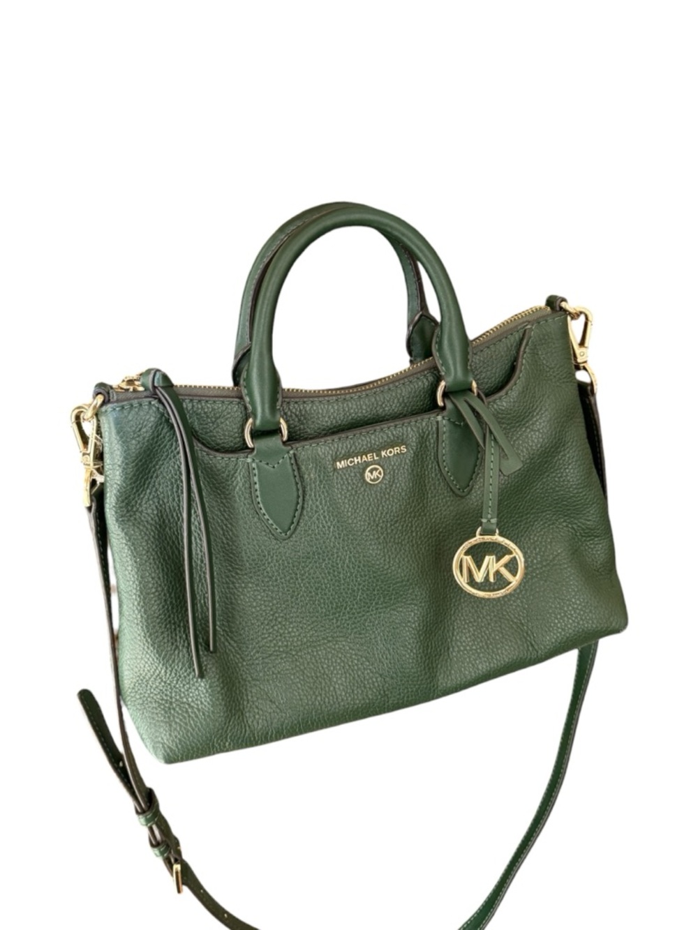 Michael Kors Austen Small Green Pebbled Leather Satchel Crossbody Bag
